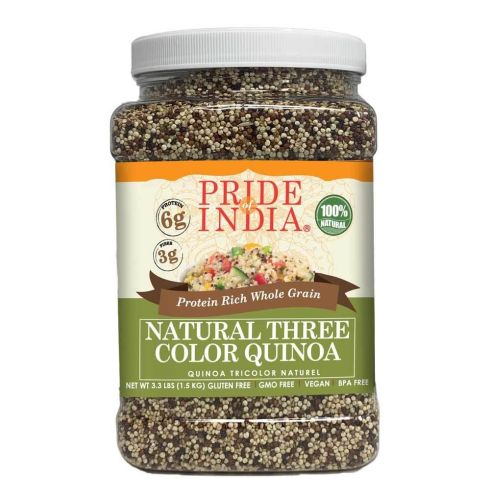 Pride Of India - Natural Three Color Quinoa - 100% Royal Bolivian Superior Grade Protein Rich Whole Grain, 1.5 Pound (24oz) Jar